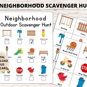 Chasse au trésor de quartier, jeu de plein air imprimable pour les enfants, chasse au trésor imprimable, imprimable pour les enfants, activité en plein air pour les enfants
