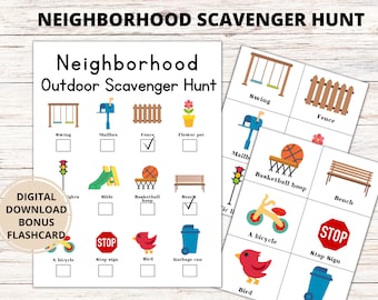 Neighborhood Scavenger Hunt, Outdoor Game Printable For Kids,  Printable  Scavenger Hunt, Printable For Kids, Outdoor Kids Activity