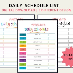 Kids Daily Schedule Template/ Homeschool Daily Routine / Kids To Do List/ Distance Learning Schedule /Daily Responsibility Checklist
