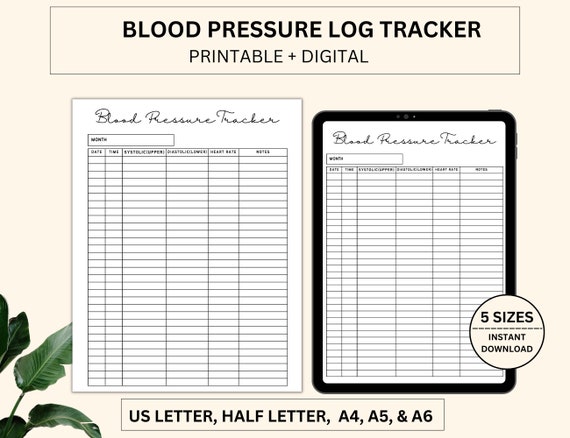 Blood Pressure Log Printable Editable Blood Pressure Tracker 