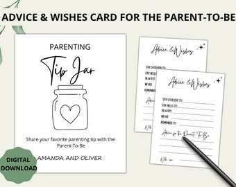 Parenting Tip Jar Sign And Advice For The Parents To Be Cards, Minimalist Baby Shower Game  Printable, Personalize Names, Editable Template
