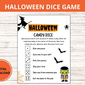 Candy Dice Game / Halloween Party Games / Candy Game / Fun Party Games / Halloween Printable / Kids Games / Dice Games / Instant Download