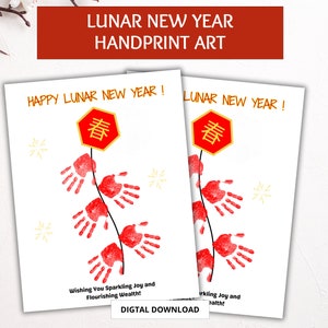 Maannieuwjaar handafdruk kunst, Chinees Nieuwjaar handafdruk aandenken kaart, gepersonaliseerde nieuwjaarsgeschenken, handafdruk kunst, peuteractiviteit
