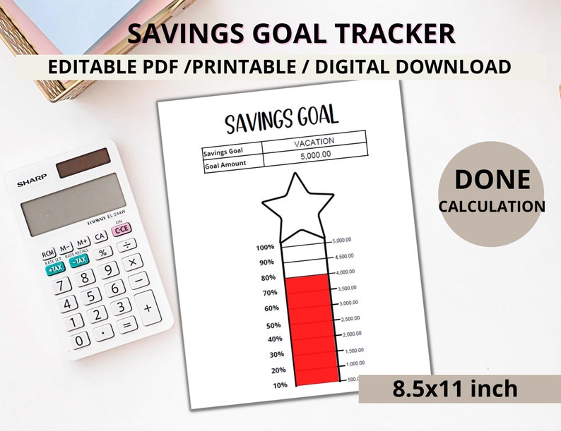 Savings Goal Tracker Printable/ Fillable Savings Thermometer / Money