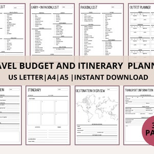 Printable Travel Planner, Travel Itinerary Planner, Travel Journal ,Holiday planner, Packing List, Travel Organization A4,A5,US Letter