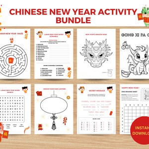 Chinese New Year, Lunar New Year Activity Bundle,Activity for Kids, Lunar New Year Printable, New Year Coloring Pages,Year of the Dragon