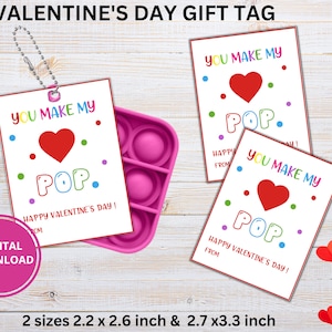 Etiquetas de regalo Pop It de San Valentín, juguete Fidget de etiqueta Pop It, tarjetas de San Valentín en el aula Llavero Pop It, etiqueta Pop It Rainbow, etiqueta Pop It Favor