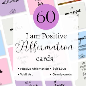 60 Positive Affirmation Cards, Positive Affirmation Quotes Cards Printable, Mindfulness Affirmations, Self Love Cards for Women