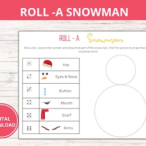 Roll A Snowman Game Printable, Roll A Snowman Dice Game, Christmas Activities For Kids Printable, Christmas Game For Families,
