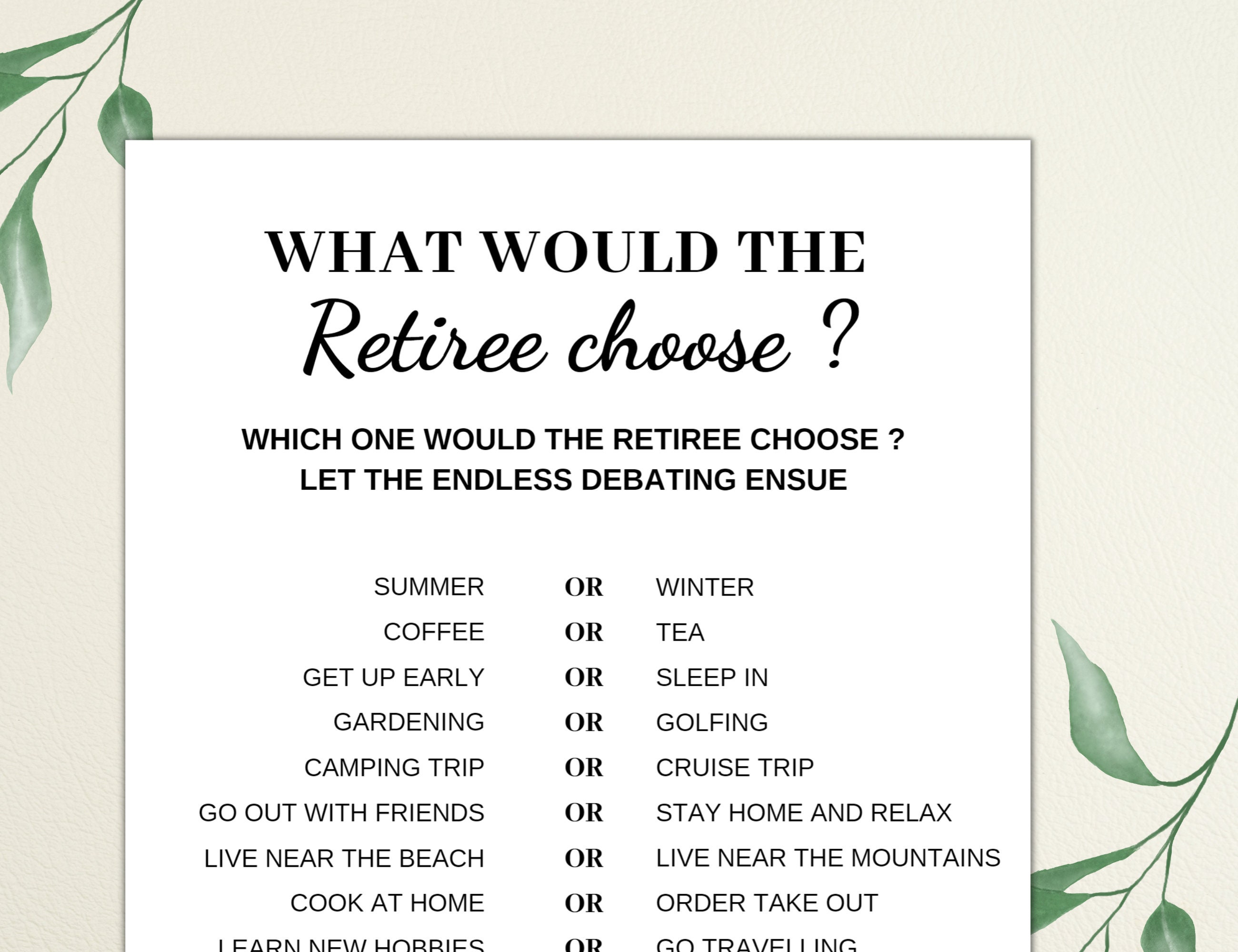 Retirement Party Games Printable, Would They Rather Game, Coworker