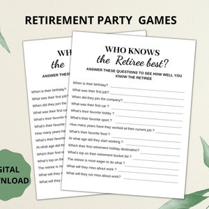Retirement Party Games Printable, Who Knows The Retiree The Best Game, Coworker Retirement,  Fun Retirement Party Ideas, Retirement Activity