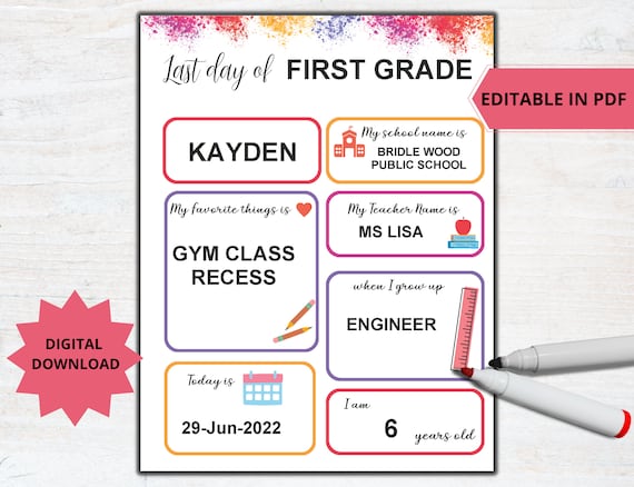 Personalized Last Day of School Sign Editable Printable - Etsy