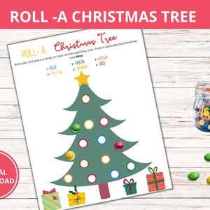 Roll A Christmas Tree Game Printable, Roll A Tree Dice Game, Christmas Kids Activity, Christmas Tree Game For Families, Christmas Party Game