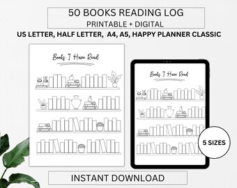Rastreador de livros para impressão, registro de leitura, rastreador de leitura para impressão, registro de leitura de estante, desafio de leitura mensal anual, inserção de planejador