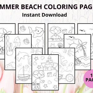 10 Summer Coloring Pages Bundle ,Fun Summer Coloring Book, Kids Summer Coloring Pages, Beach Coloring Pages, Summer Activities