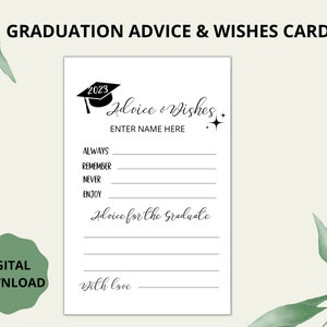 Carte de conseils et de souhaits, carte PDF modifiable de remise des diplômes, jeux de fête de remise des diplômes, minimaliste simple, classe de 2023, souhaits de conseils de remise des diplômes.