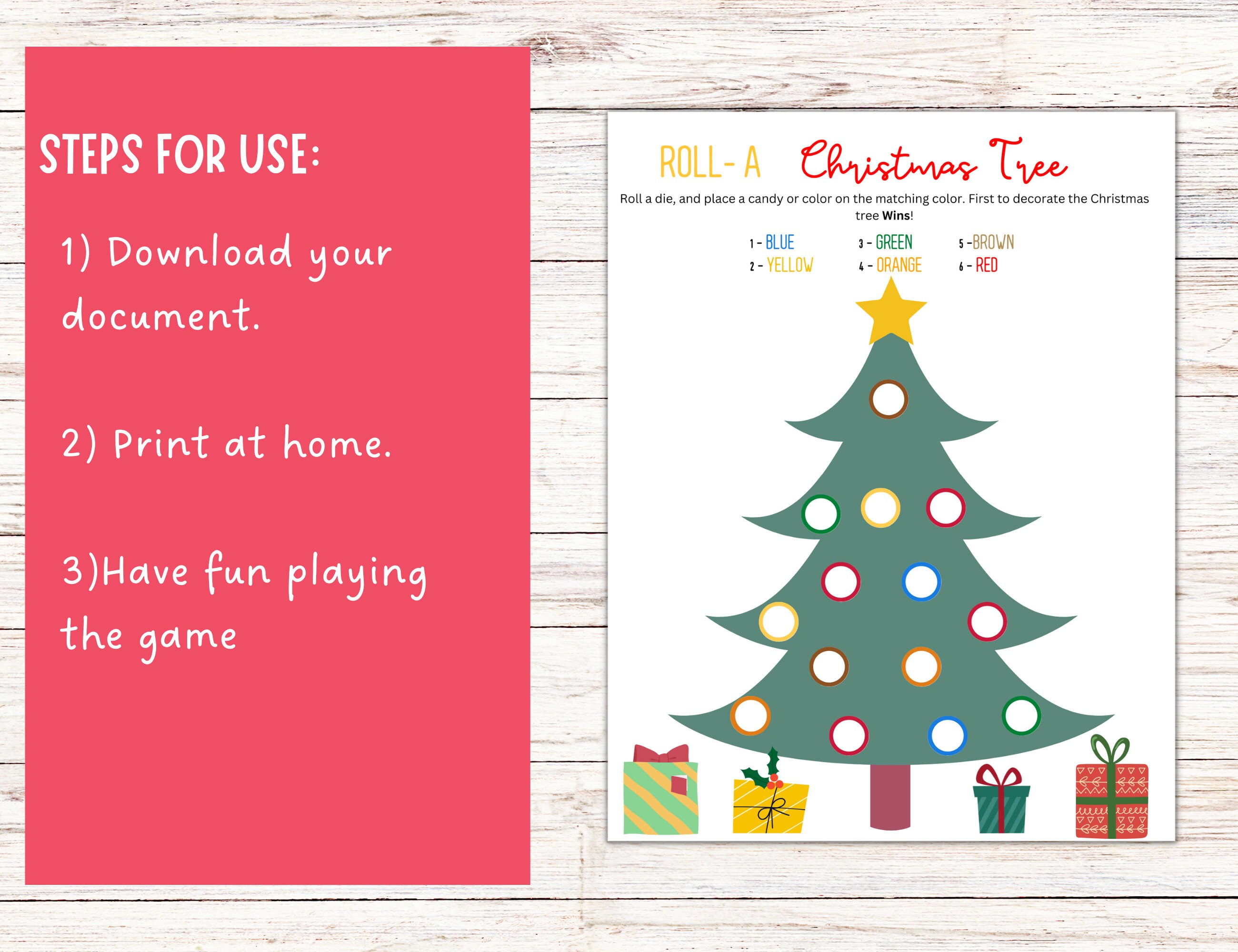 Roll A Christmas Tree Game Printable, Roll A Tree Dice Game, Christmas
