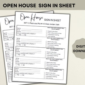 Real Estate Open House Sign In Sheet, Real Estate Printable, Realtor Marketing, Open House Flyers, Real Estate Branding, Editable Template