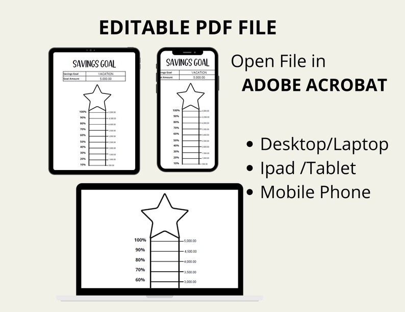 Savings Goal Tracker Printable/ Fillable Savings Thermometer / Money