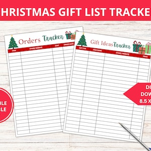 Printable Christmas Gift List, Christmas Gift Tracker, Christmas Shopping List, Christmas Planner Printable, Christmas Budget Tracker, PDF