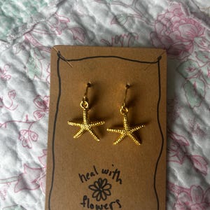 Starfish Dangle Earrings, Ocean Jewelry, Starfish Gold Earrings, Ocean Gift, Handmade Earrings, Nature