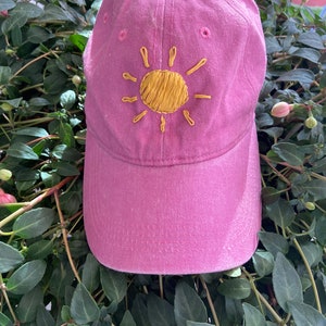 Hand-Embroidered Sun Hat, Sunshine Hat, Embroidered Hat, Distressed Baseball Hat, Sunny Hiking Hat