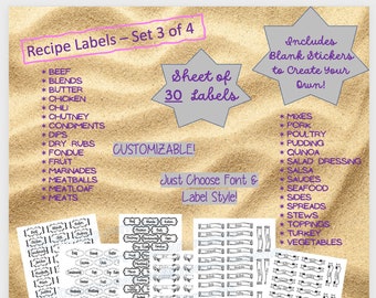 Recipe Card Labels Set 3, Waterproof Labels, Kitchen, Organization, Recipes