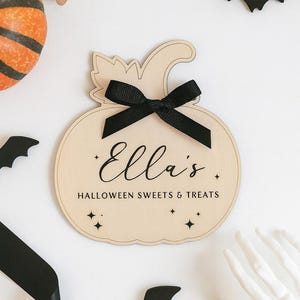 Halloween Name Plaque, Babys First Halloween Pumpkin Plaque, Wooden Keepsake, Halloween Social Media Photo Prop Disc, Boo basket name tag