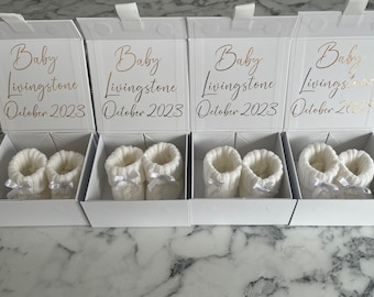 Personalised Pregnancy Announcement new baby mothersdayGift Baby booties in Box You're going to be Parents Daddy Mummy Grandparents Any Name