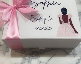 Personalised Large Deep magnetic Gift Box. Bridesmaid gift box, Flower Girl, Wedding gift box with white.Bride to be gift. Any name or text