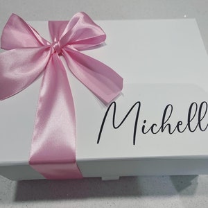 Personalised Large Deep magnetic Gift Box. Bridesmaid gift box, Flower Girl, Wedding gift box with white.Birthday gift box. Any name or text