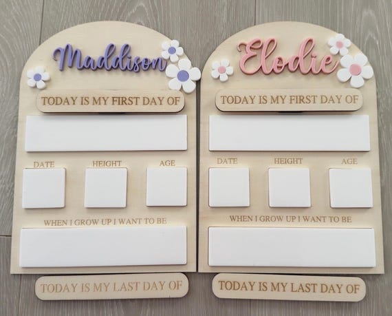 Personalised Reusable First & Last Day of School Memory Board / Memories Yearly School Sign / Custom Wooden Preschool Keepsake / First day