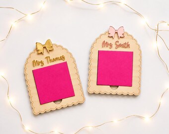 Personalised Teacher Leaving Gift Post It Note Holder, Custom Wooden Sticky Note Desk Block, Nursery Teacher Thank You Gift, End of Term