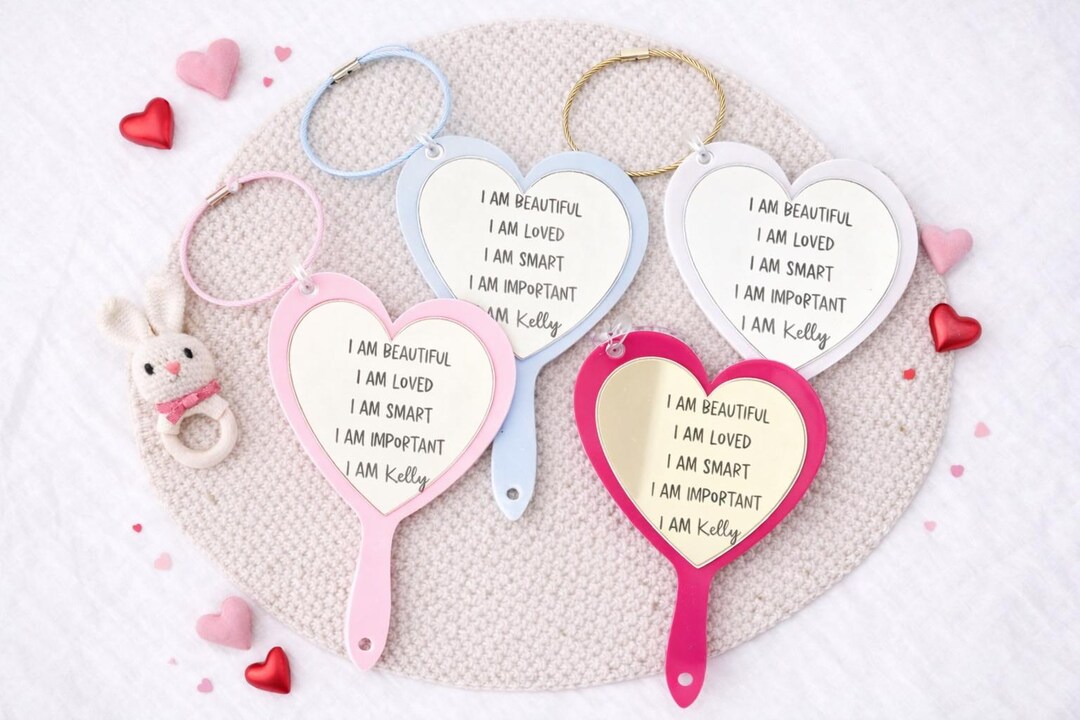 Key Rings With Problems Personalised Self Love Mirrored Keyrings in Heart Shape With 'I Am ...