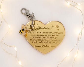 Personalised Teacher Thank You Keyring, Bee Teacher Gift, End of Term Leaving Present, Nursery Teaching Assistant Appreciation Gift, Custom