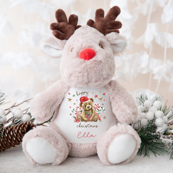 Personalised Christmas reindeer. Babies first Christmas teddy, new baby Christmas toy, gifts for her, gifts for children, Xmas gift for him