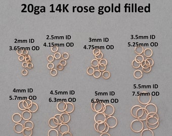 20 gauge 14K rose gold filled jump rings - saw cut