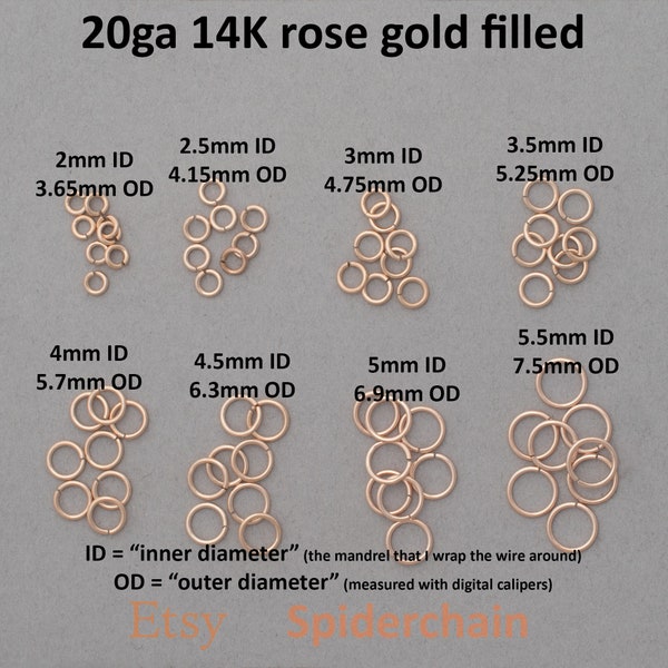 20 gauge 14K rose gold filled jump rings - saw cut