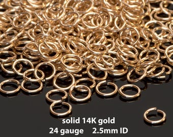 Solid 14K 24ga jump rings - 2.5mm inner diameter