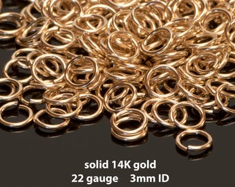 Solid 14K 22ga jump rings - 3mm inner diameter