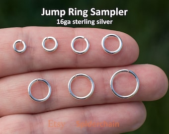 Muestrario de anillos de salto - plata esterlina de 16 ga