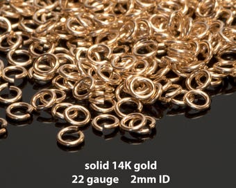 Solid 14K 22ga jump rings - 2mm inner diameter