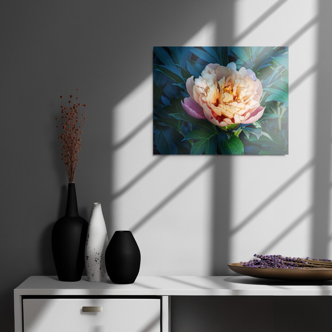 Large Metal Wall Art Floral Wall Decor Peach Peony Flower Print ...