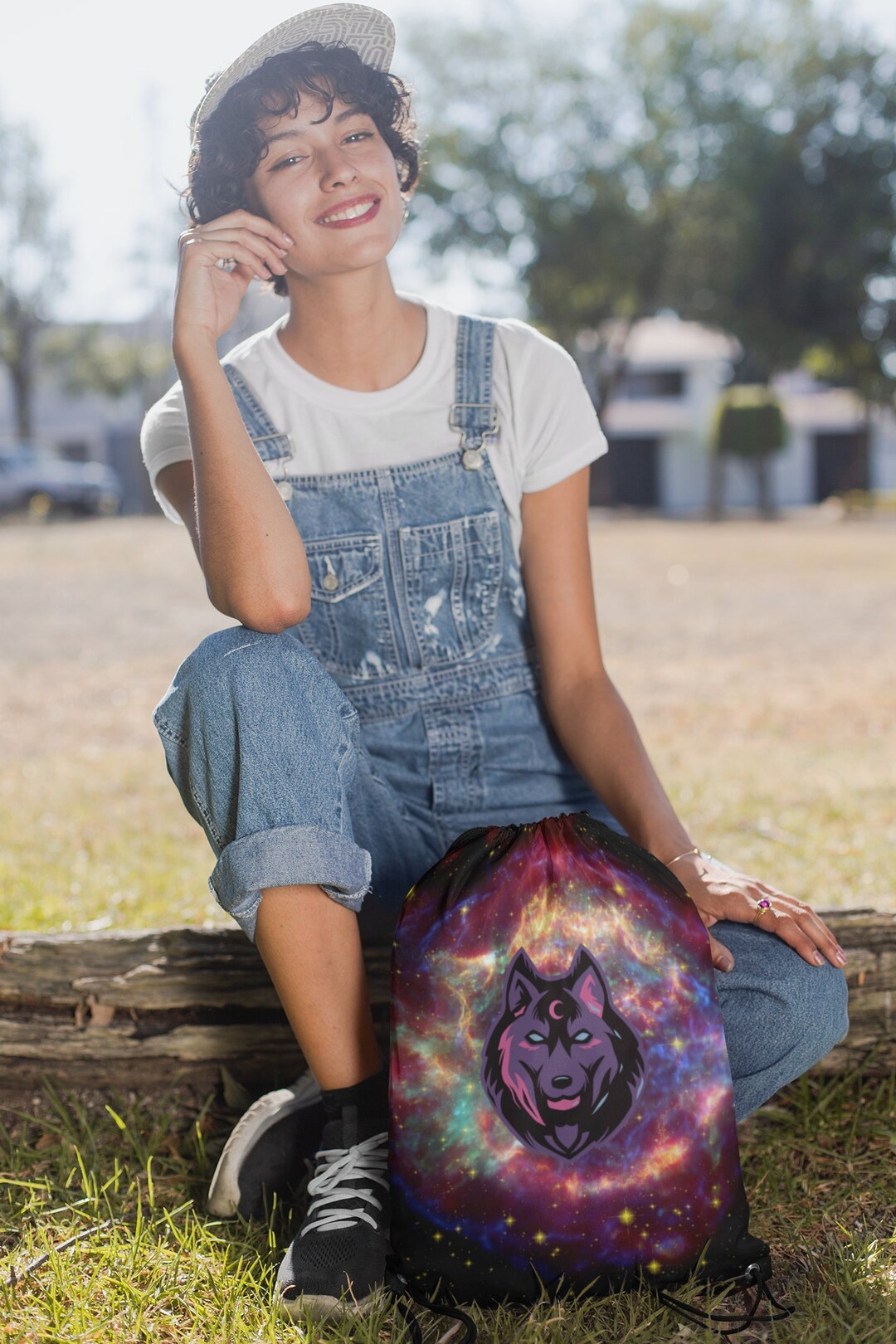 Wolf Backpack Featuring, Purple and Black Design cosmic Wolf ...