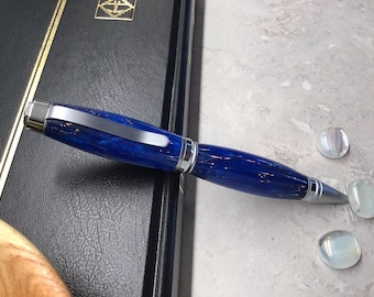 Bolígrafo de resina azul de lujo con hilos de cobre – Bolígrafo de puros hecho a mano – Un regalo único