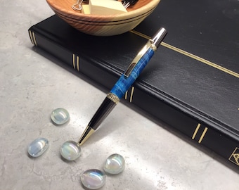 Deep Blue Maple Wood Ballpoint Pen – Hand-Turned, One-of-a-kind Gift for Journaling and Office Use