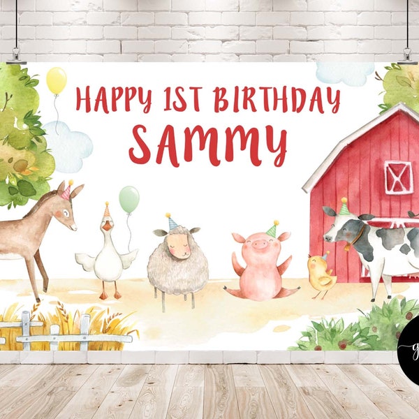 Farm Barnyard Animals Banner / Backdrop DIGITAL FILE Custom Personalised Birthday Party Poster
