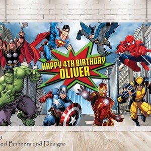 Superheroes Banner / Backdrop DIGITAL FILE / Custom superhero  Personalised Birthday Party Poster