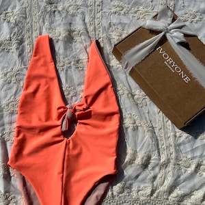 Bright Orange Adjustable Plunge Swimsuit with Brazilian/Cheeky back