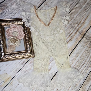 Newborn Baby Girl Lace Off White Jumsuit, Newborn Baby Girl PHOTOGRAPHY Outfit with Headband